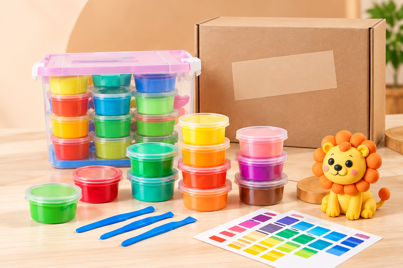 Custom clay colors, packaging and a clay lion